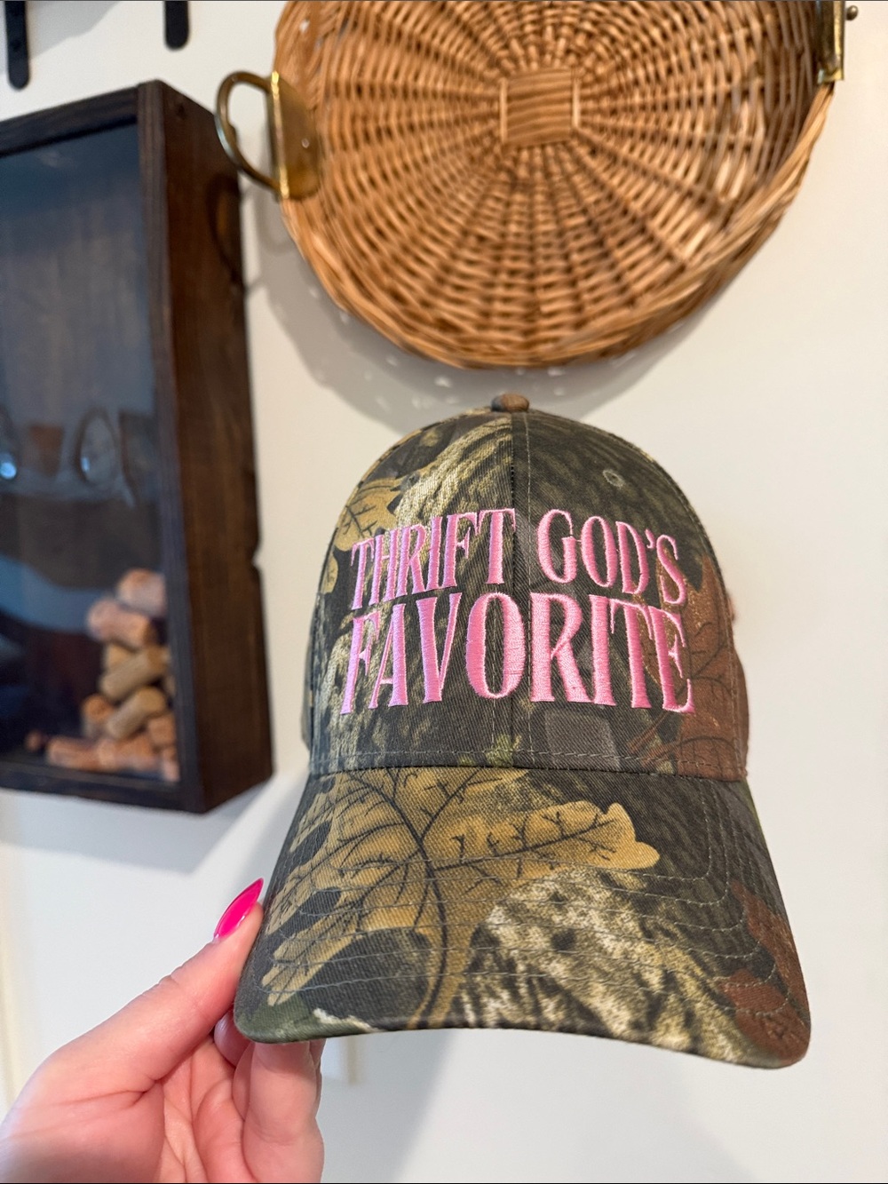 💕 Thrift God’s Favorite Pink Embroidered Camo Hat